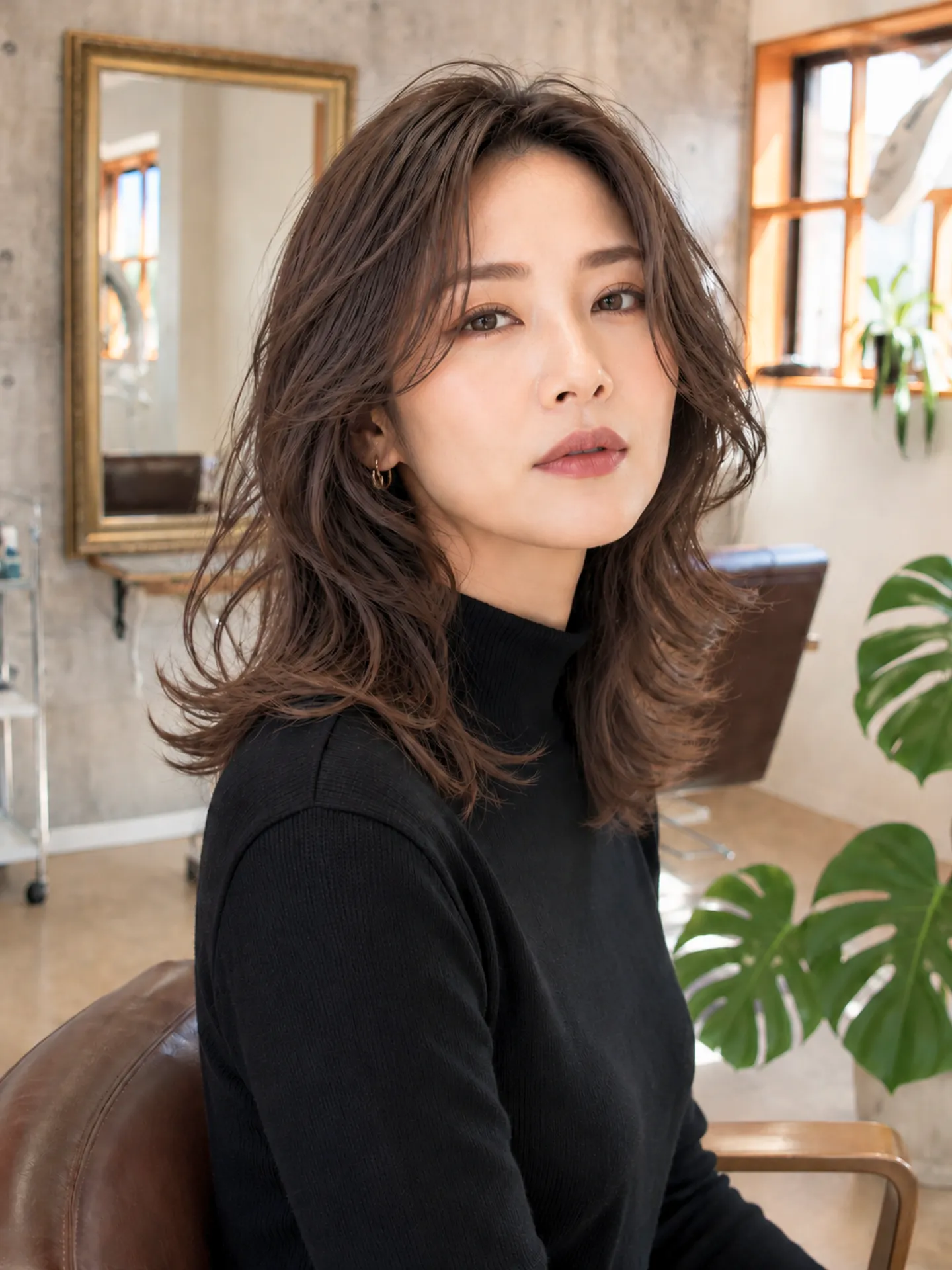 佐賀市赤松の美容室NAVI・HAIRをイメージした、自然でやわらかな動きのあるパーマスタイルの女性